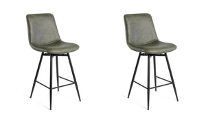 Lots de 2 chaises hauteur plan César avec assise tissu kaki et piètement métal anthracite