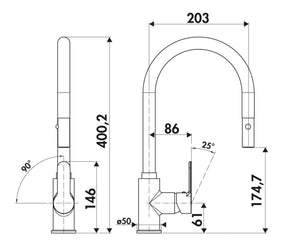 Mitigeur de cuisine Luisina, bec pivotant chromé avec douchette extractible double jet Luisina RCD285