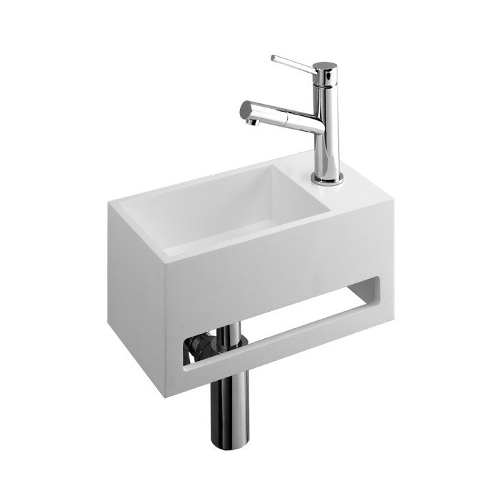 Lave-mains 33x18 cm avec porte-serviette -Solid Surface blanche-ELEVATOR 33