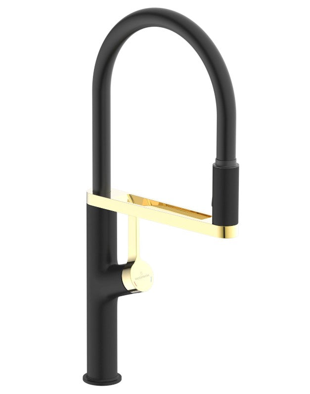 Mitigeur de cuisine Luisina, bec pivotant graphite mat PVD avec douchette mobile double jet