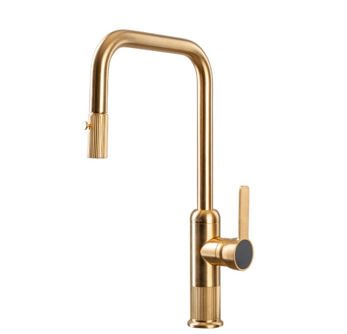 Mitigeur de cuisine, bec pivotant or avec douchette extractible double jet Luisina RC678DO079