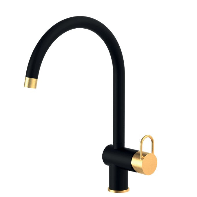 Mitigeur de cuisine Luisina, bec pivotant noir mat et doré mat avec douchette extractible monojet-RC0009DO991