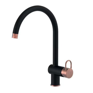 Mitigeur de cuisine Luisina, bec pivotant noir mat et doré mat avec douchette extractible monojet-RC0009DO991